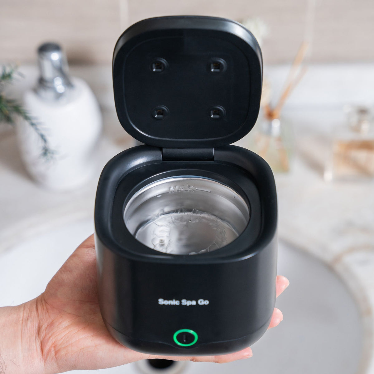 Black Sonic Spa Go on a bathroom counter
